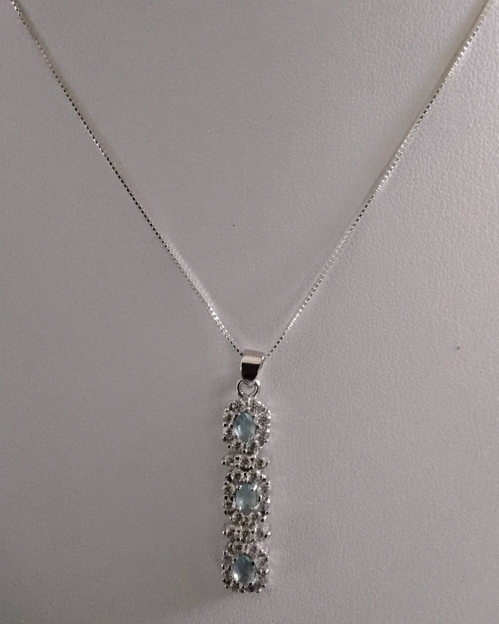 Pretty 3 Ct. Blue & White Topaz Triple Halo Pendant Necklace~925 SS~